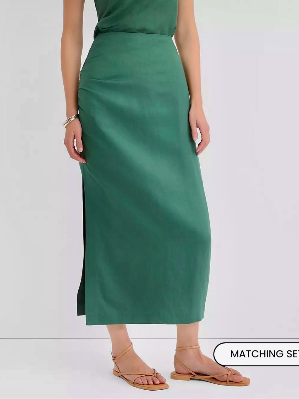 Ruched Linen Midi Skirt